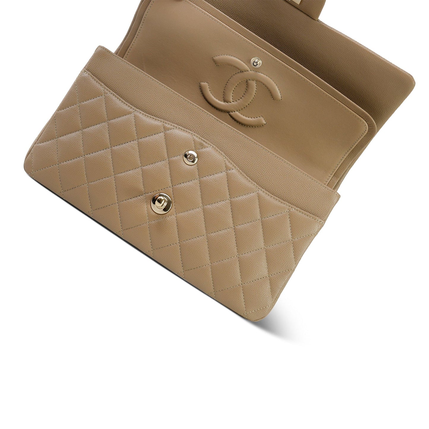 22A Dark Beige Caviar Quilted Medium Classic Flap Light Gold Hardware