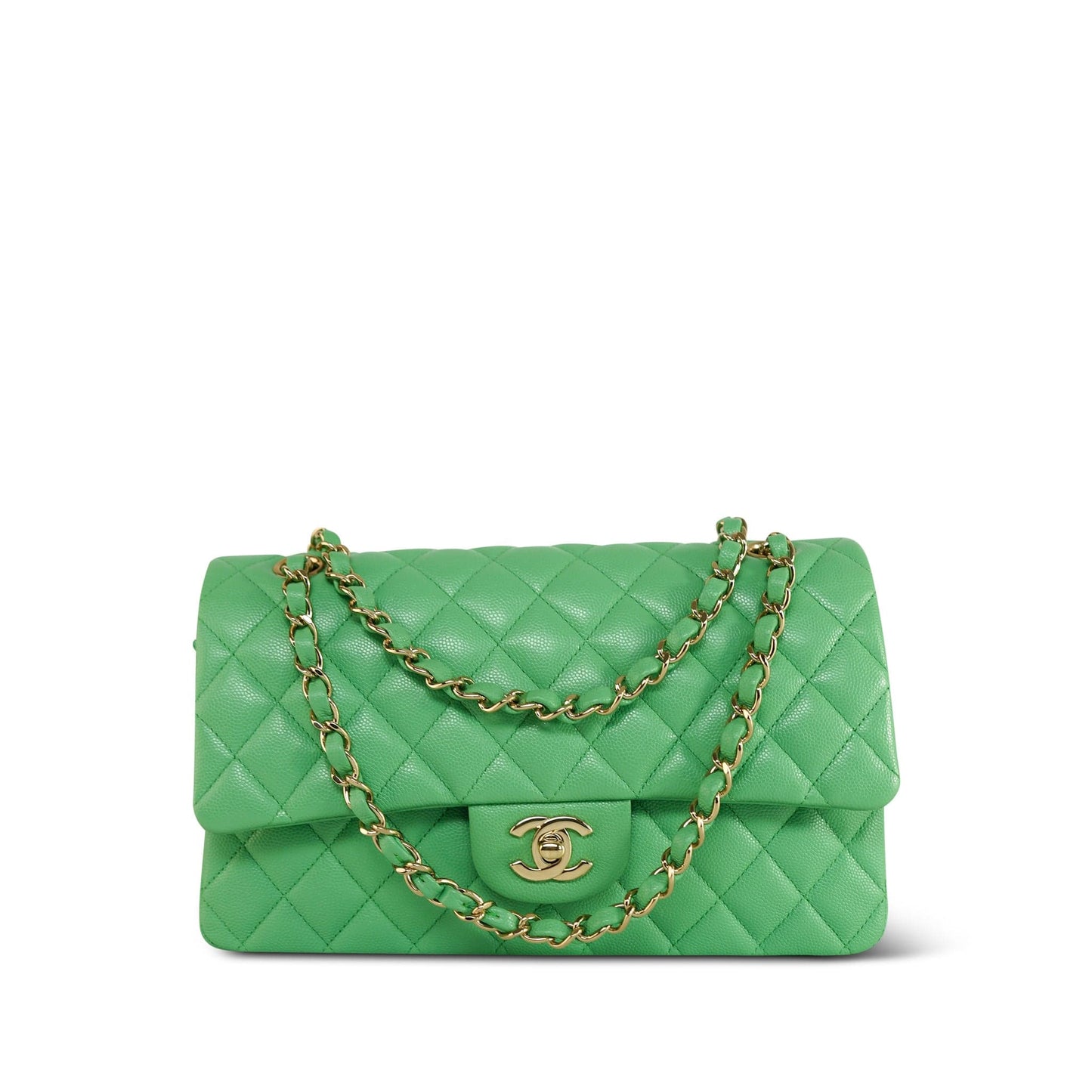 21P Green Caviar Quilted Classic Flap Medium LGHW