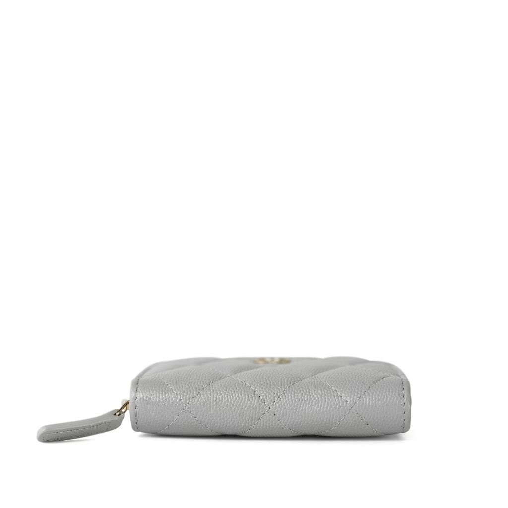 21A Light Grey Caviar Quilted Zip Coin Purse