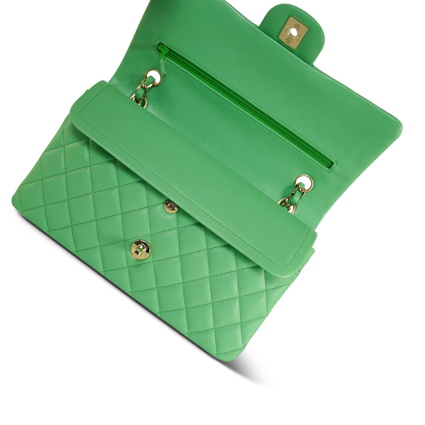 21P Green Caviar Quilted Classic Flap Medium LGHW