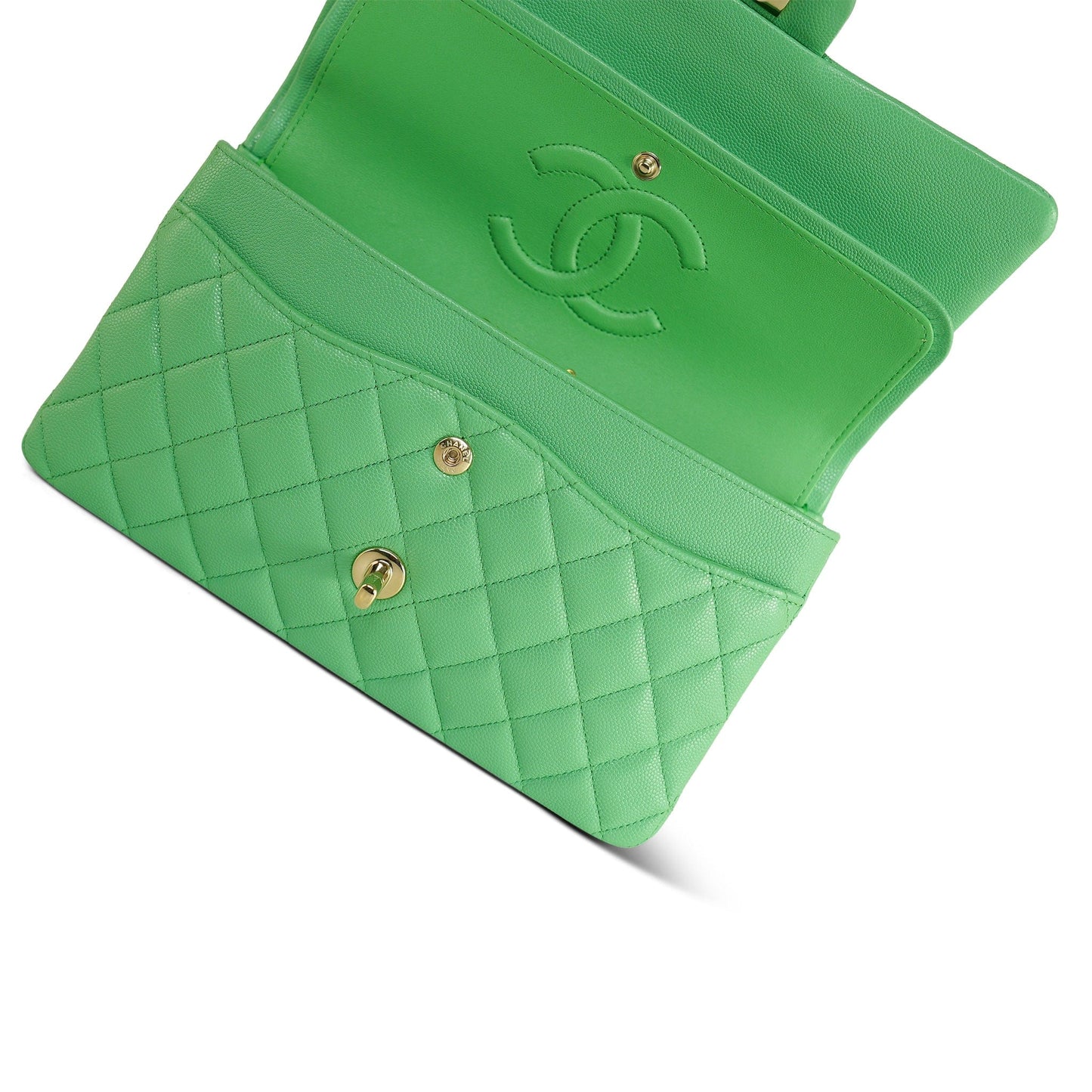 21P Green Caviar Quilted Classic Flap Medium LGHW