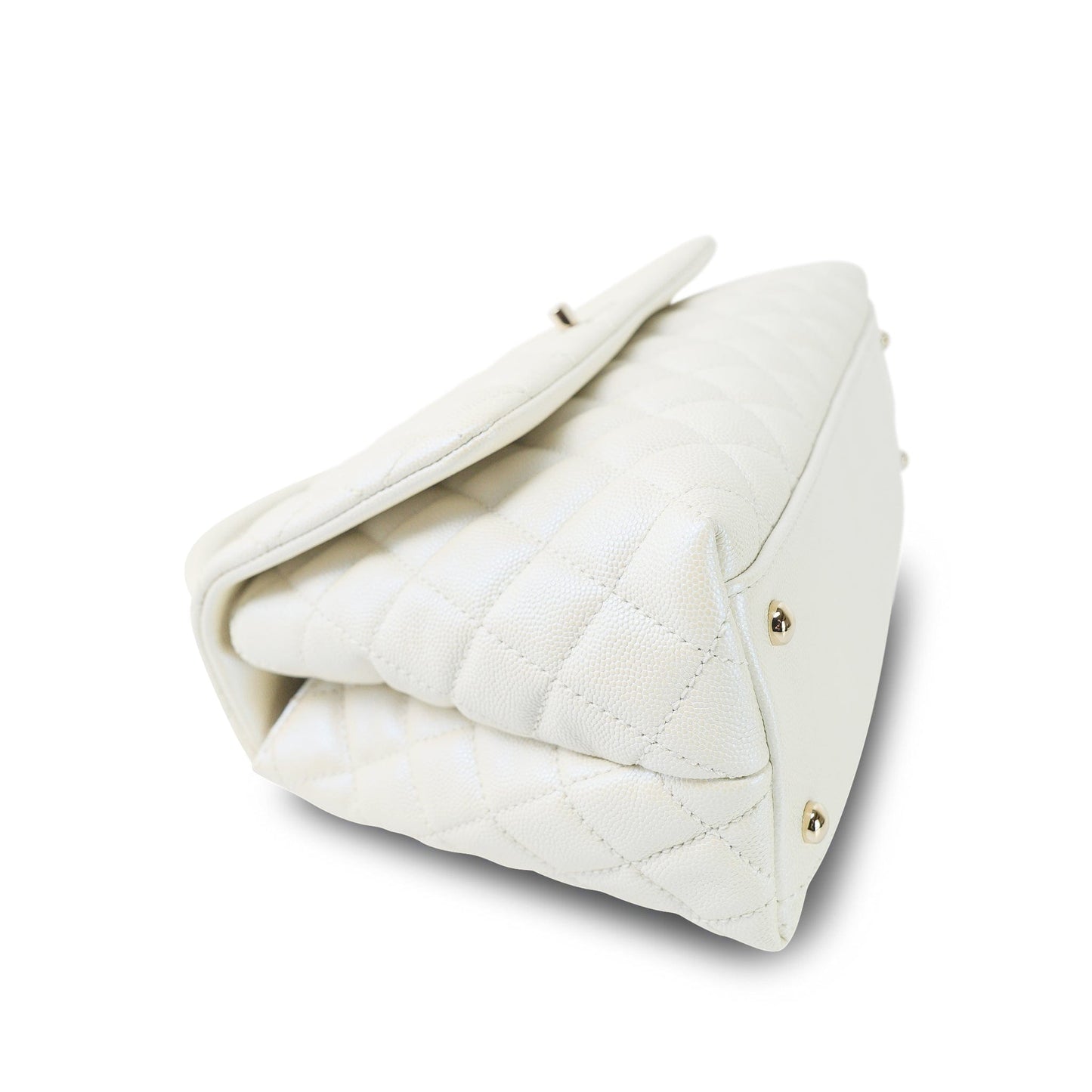 20K White Iridescent Caviar Quilted Coco Handle Medium Light Gold Hardware