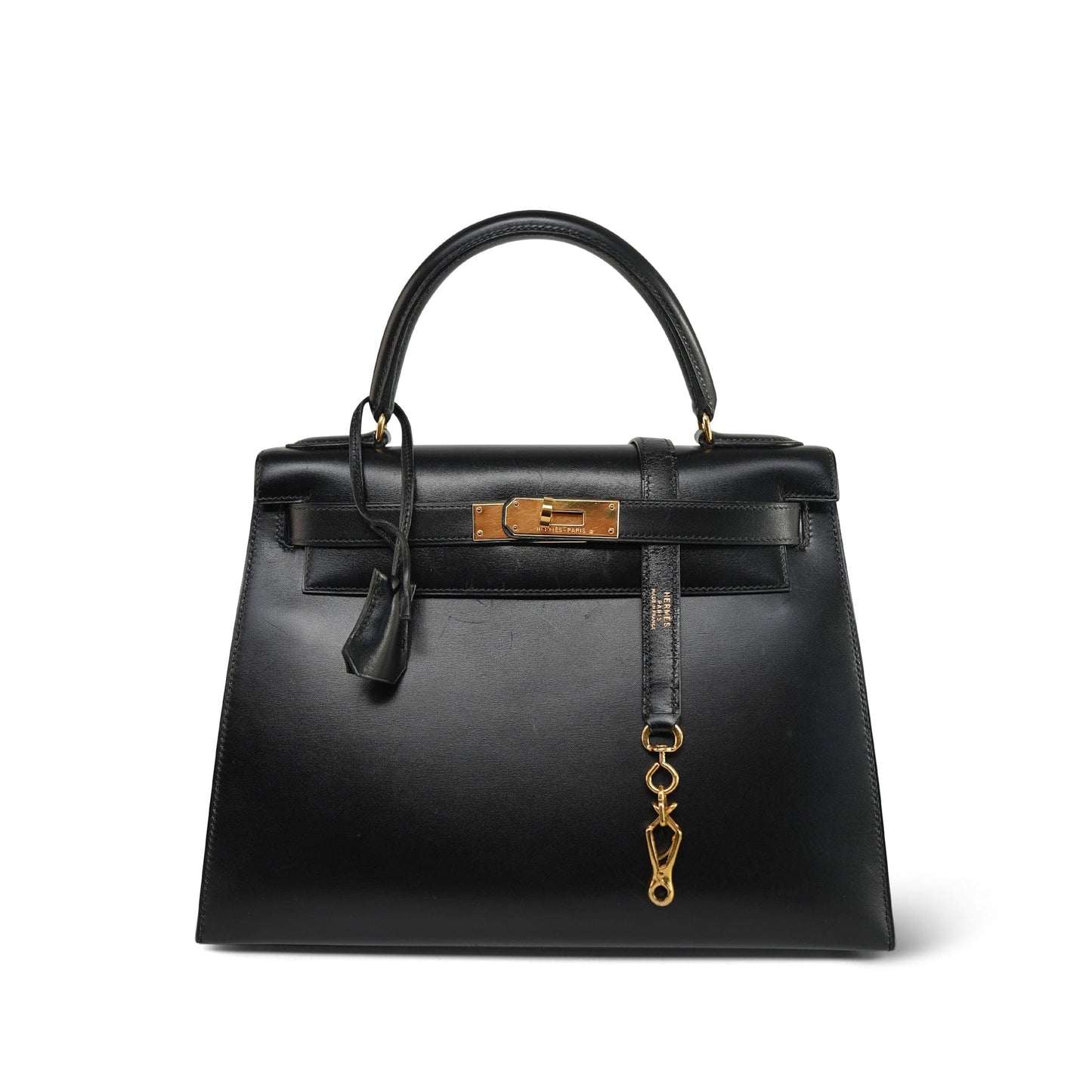 Vintage Kelly 28 Black Box Calfskin Gold Plated