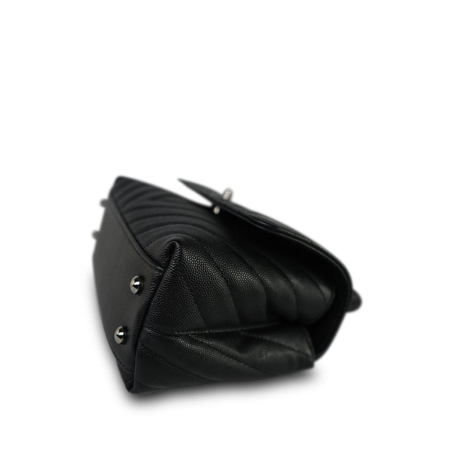 19K Black Caviar Chevron Quilted Small Coco Handle Ruthenium Hardware
