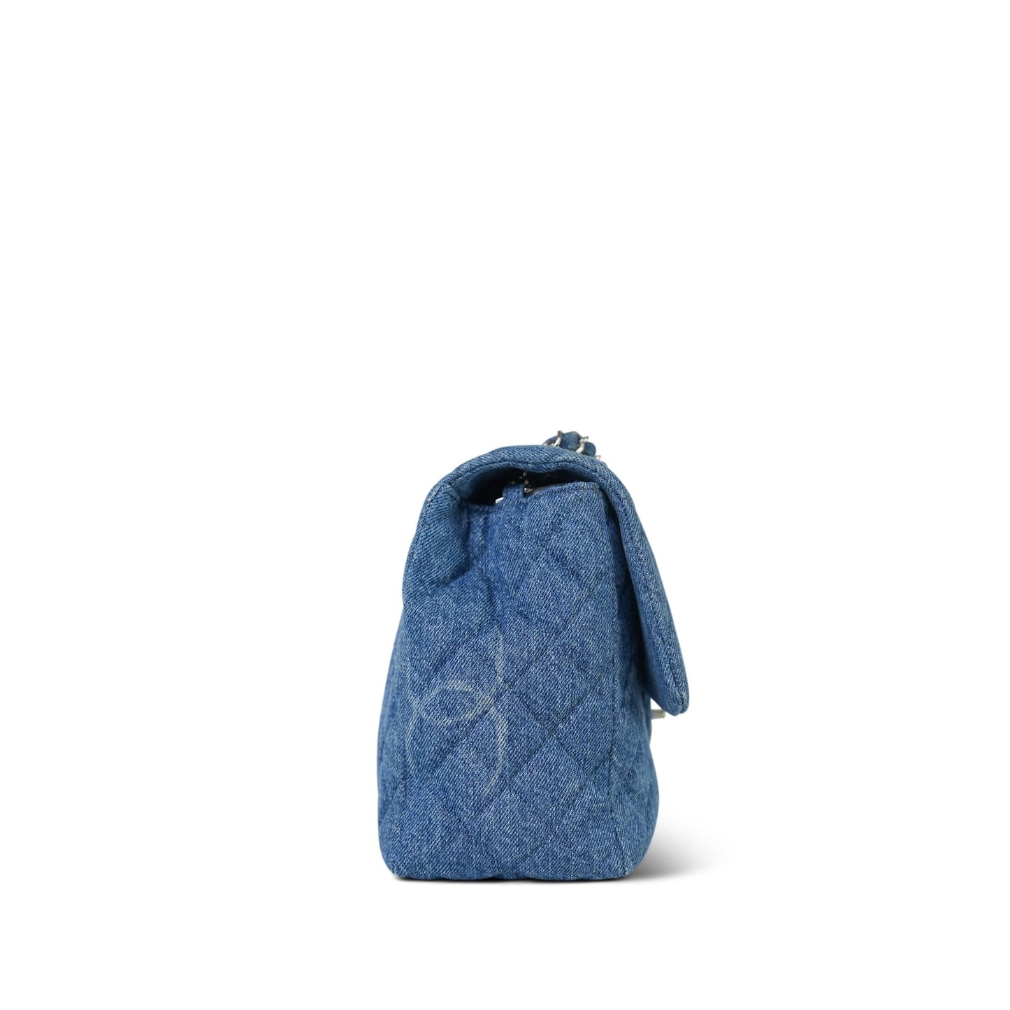 20B Blue Denim Quilted CC Single Flap Jumbo SHW