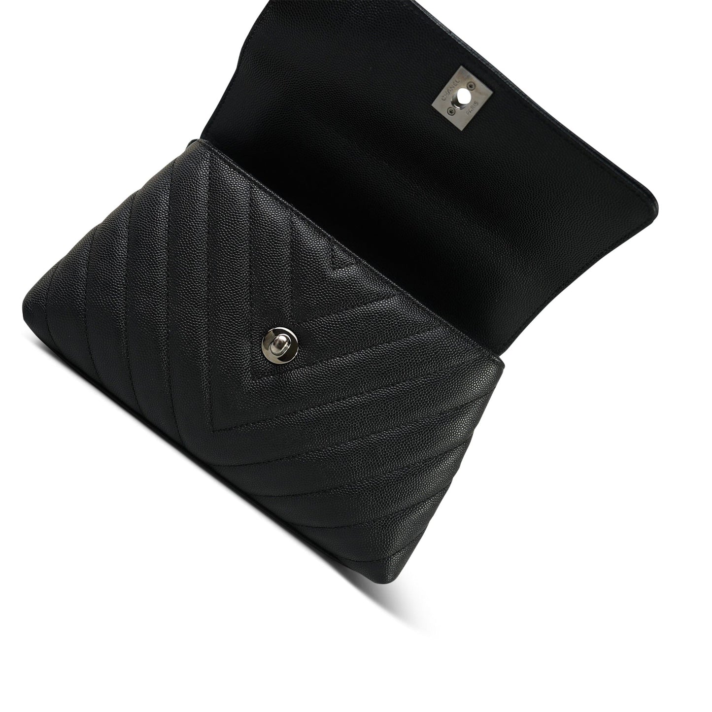 19K Black Caviar Chevron Quilted Small Coco Handle Ruthenium Hardware