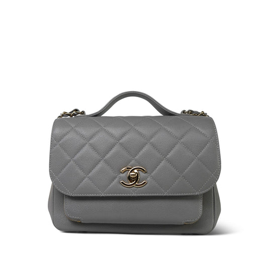 21B Grey Caviar Quilted Business Affinity Medium Flap Light Gold Hardware
