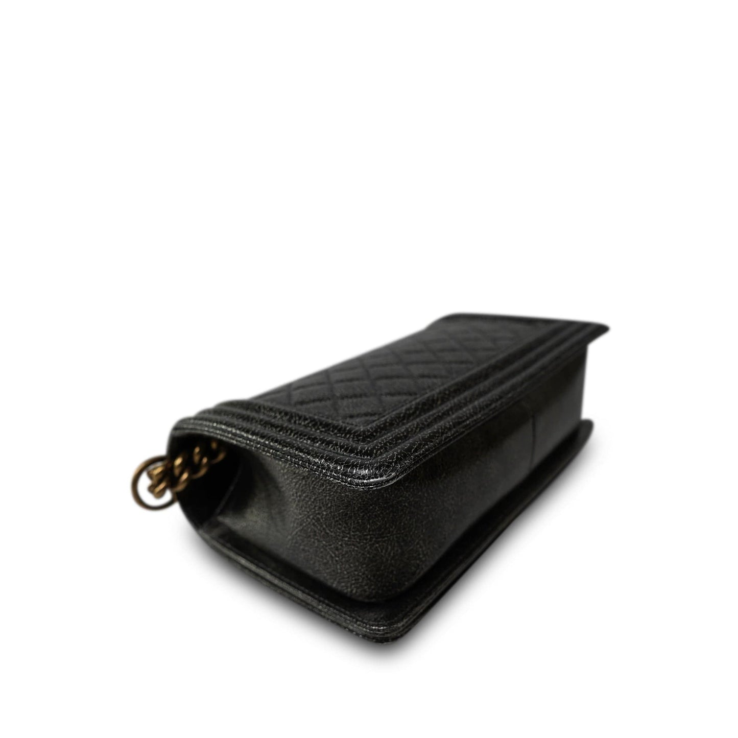 17A Black Silver Metallic Cracked Calfskin Boy Bag Old Medium Aged Bronze/Gold Hardware