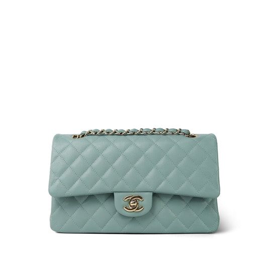 22C Dark Green Caviar Quilted Classic Flap Medium Light Gold Hardware