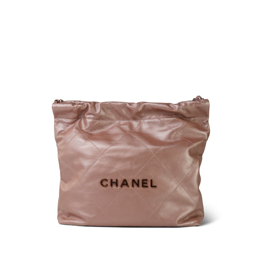 22A Metallic Pink / Rose Calfskin Quilted 22 Hobo Bag Small