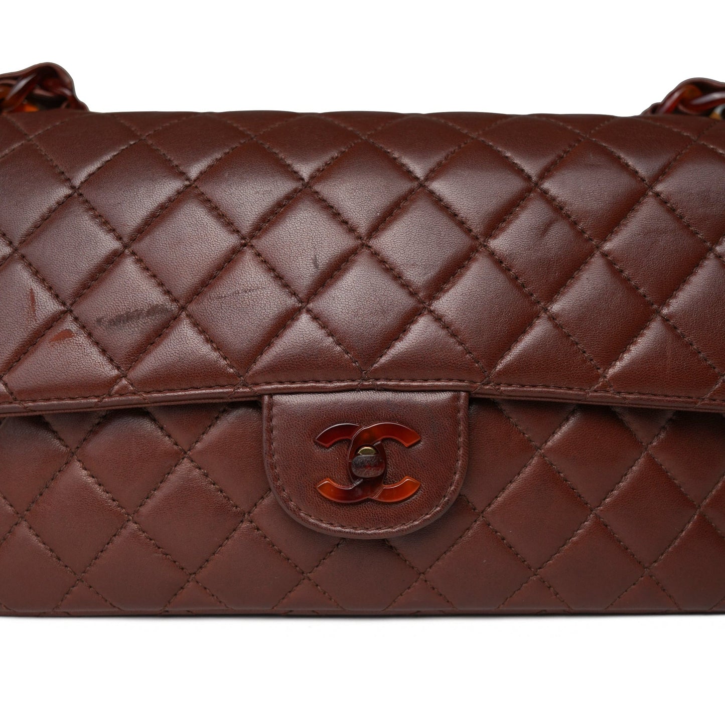 Vintage Brown Lambskin Quilted Single Flap Medium Tortoiseshell Hardware