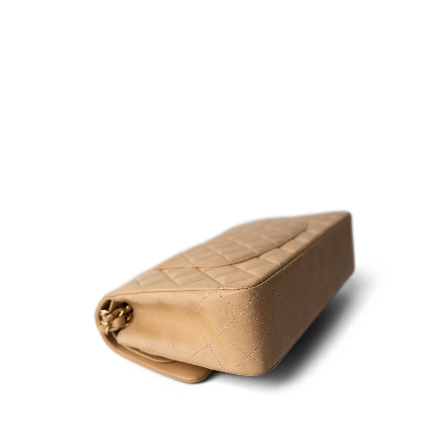 Vintage Beige Lambskin Quilted Medium Classic Flap Gold Hardware