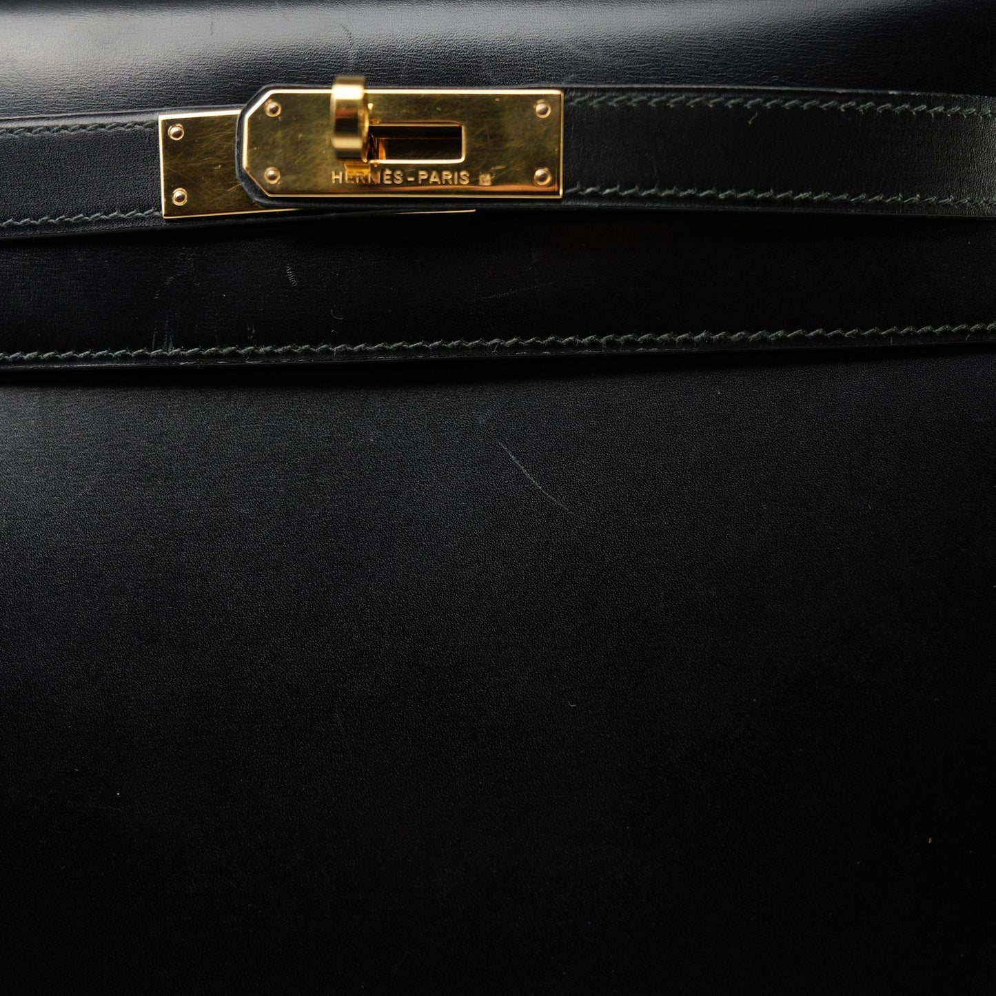 Vintage Kelly 28 Black Box Calfskin Gold Plated