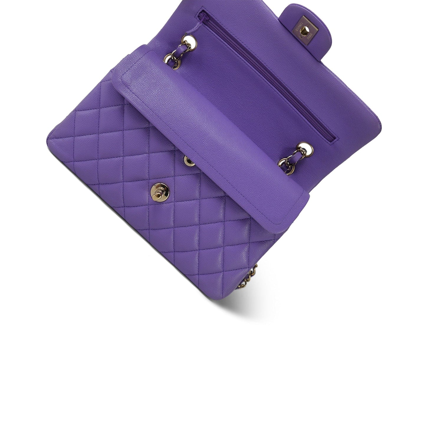 20S Purple Caviar Quilted Classic Flap Small Light Gold Hardware