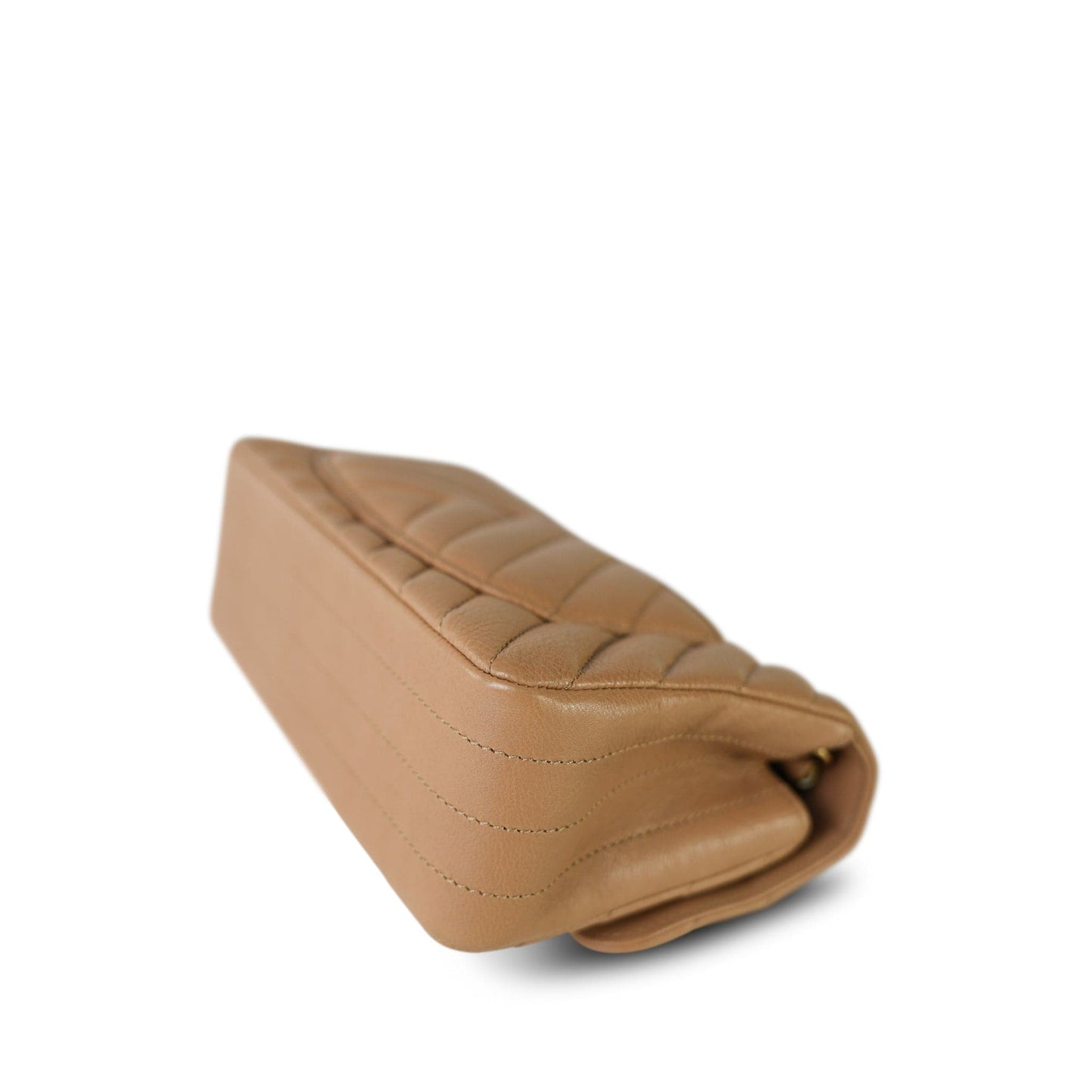 17C Dark Beige Chevron Quilted Mini Rectangular Flap Aged Gold Hardware