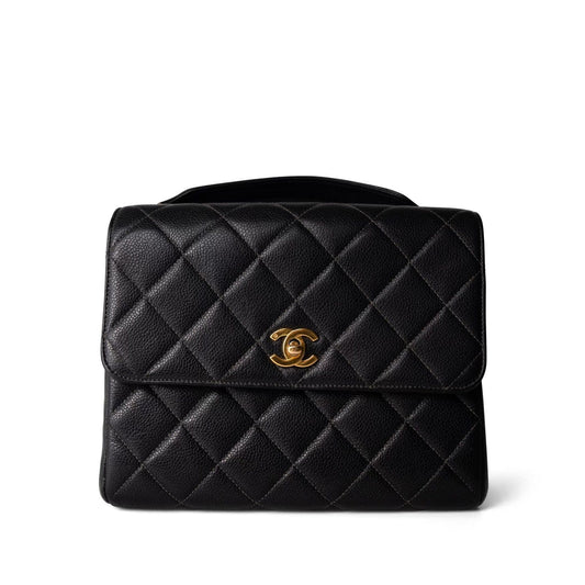 Vintage Black Caviar Quilted Square Flap Gold Hardware
