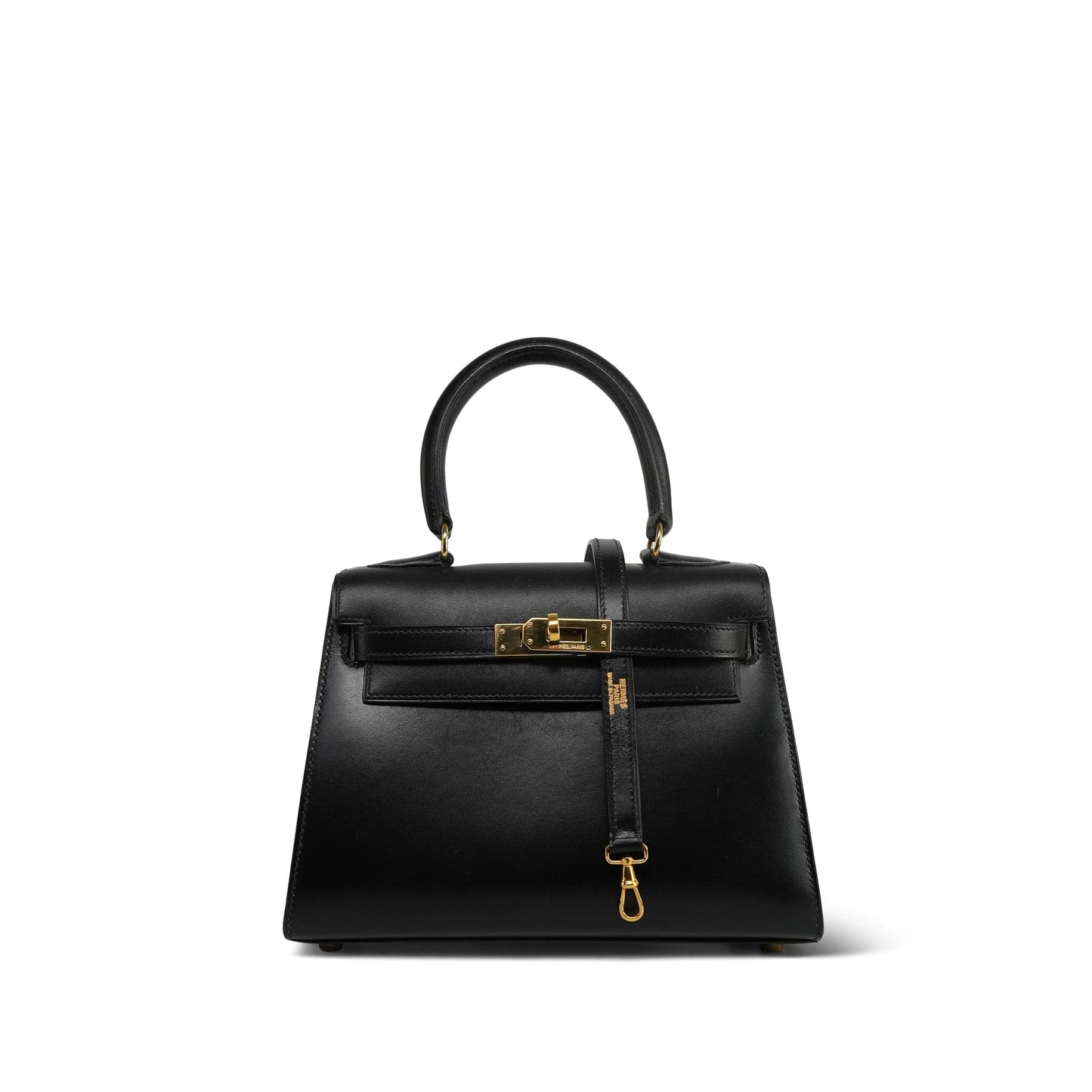 Vintage Mini Kelly Black Box Calfskin Gold Plated (U) Stamp