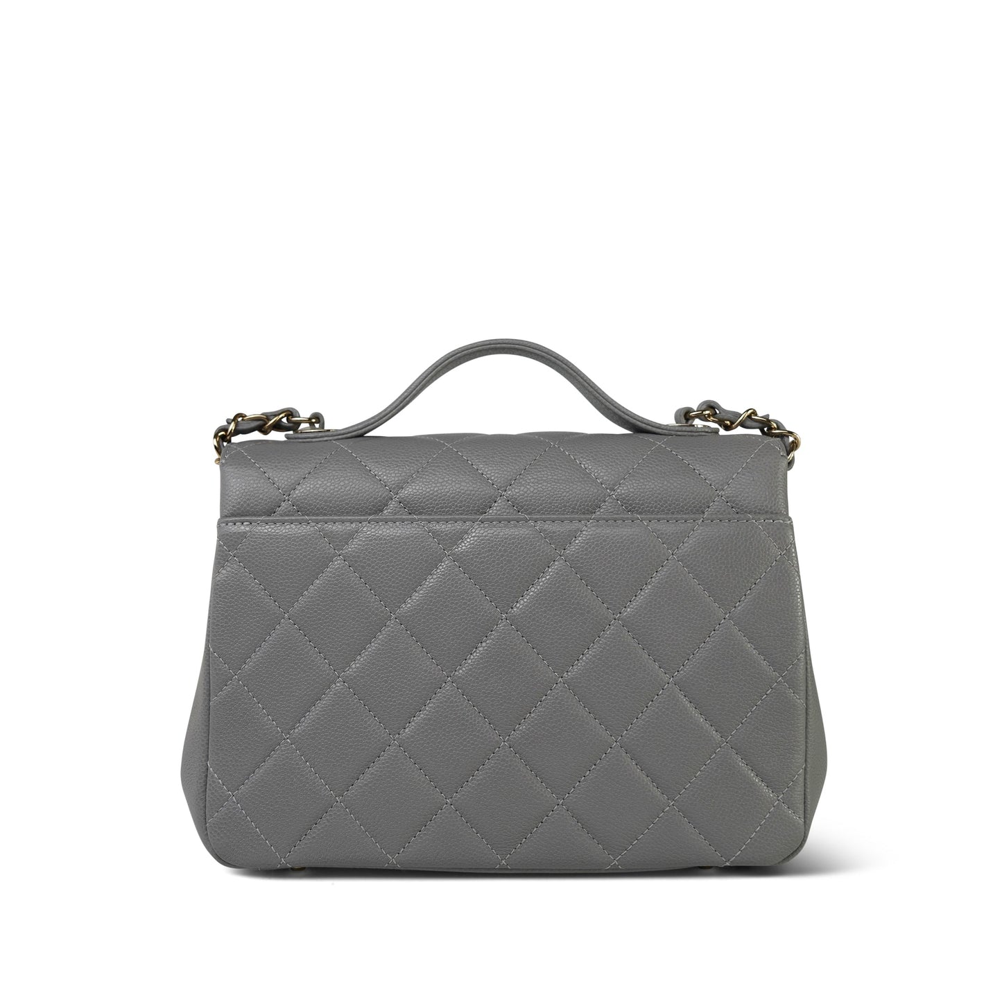 21B Grey Caviar Quilted Business Affinity Medium Flap Light Gold Hardware