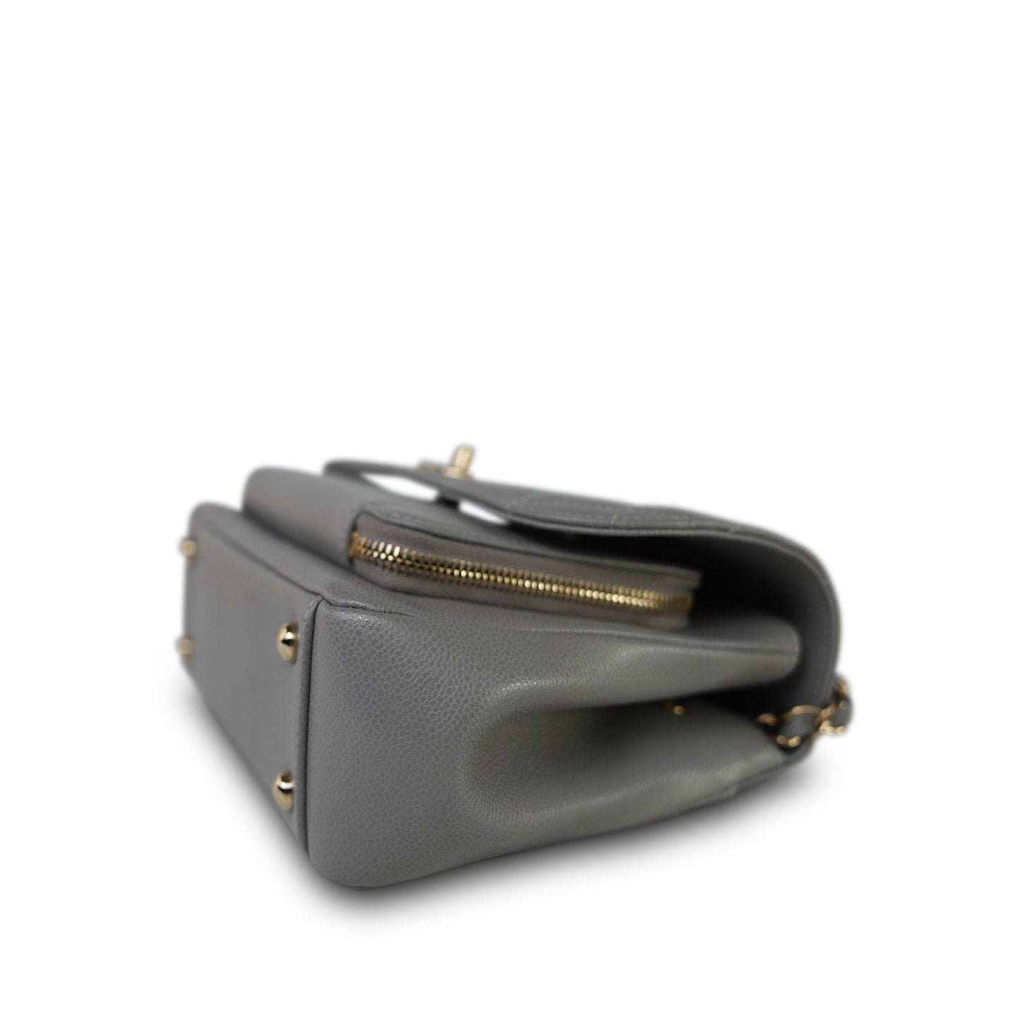 21B Grey Caviar Quilted Business Affinity Medium Flap Light Gold Hardware