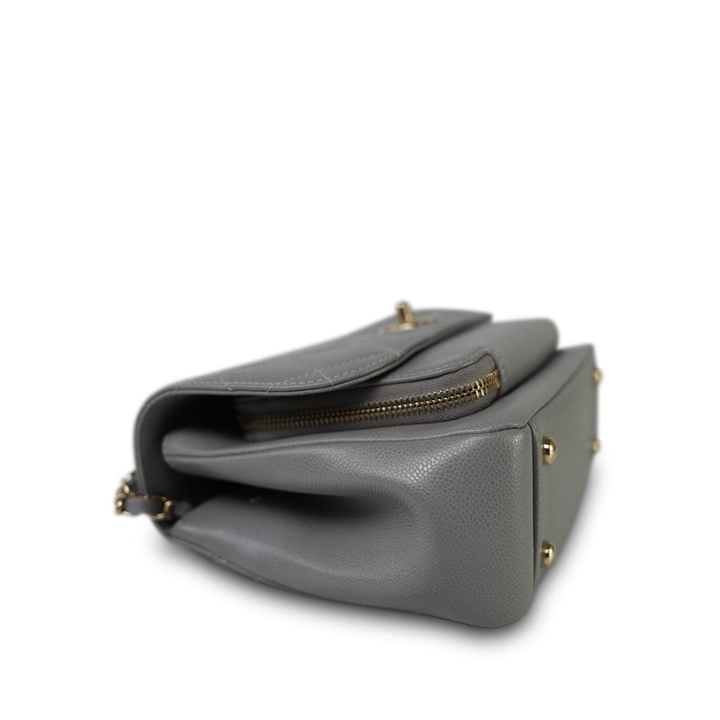 21B Grey Caviar Quilted Business Affinity Medium Flap Light Gold Hardware