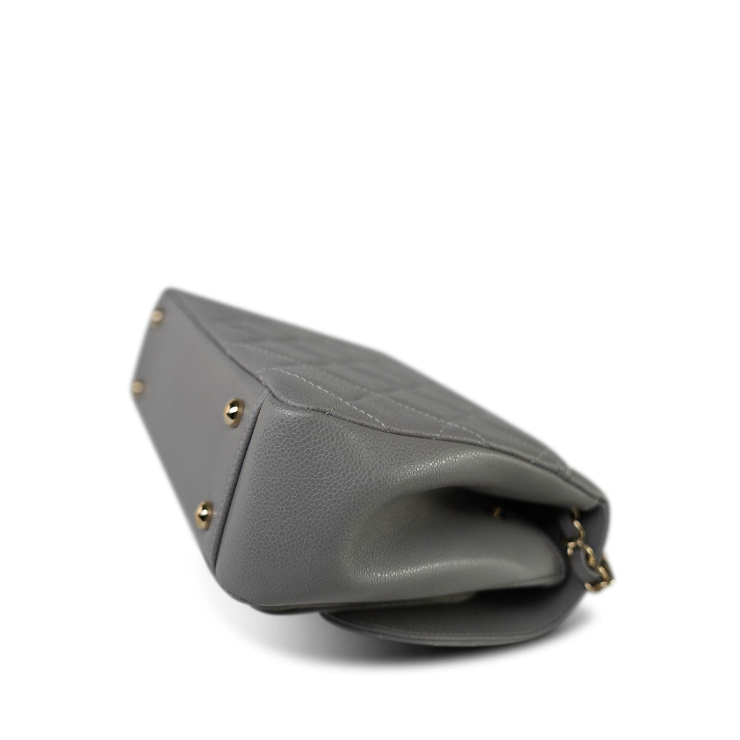 21B Grey Caviar Quilted Business Affinity Medium Flap Light Gold Hardware