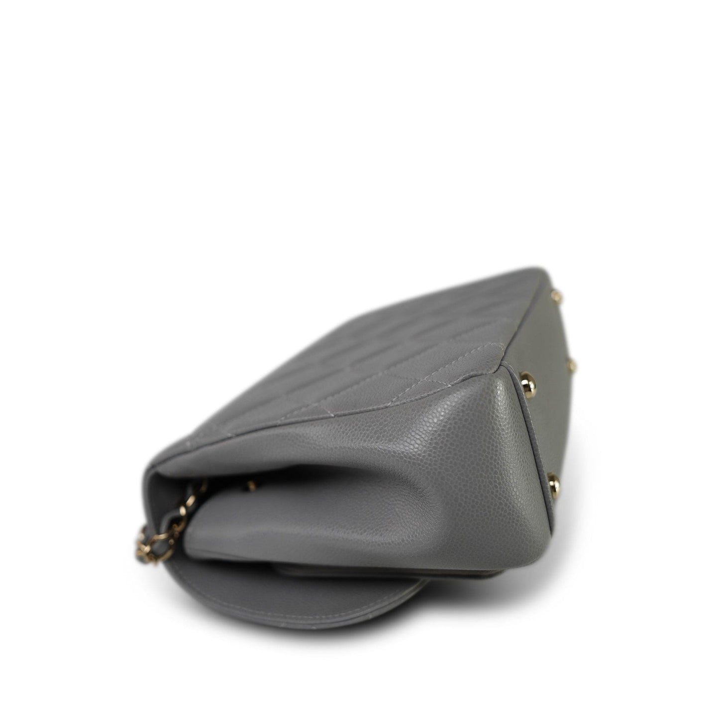 21B Grey Caviar Quilted Business Affinity Medium Flap Light Gold Hardware