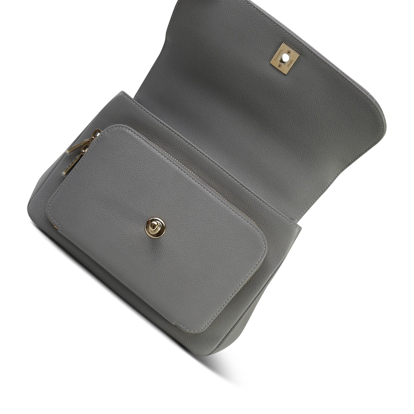 21B Grey Caviar Quilted Business Affinity Medium Flap Light Gold Hardware