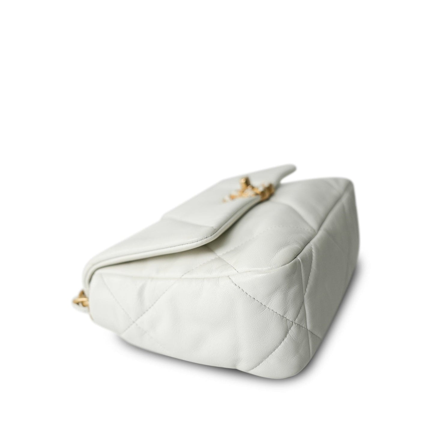 20A White Goatskin Quilted 19 Flap Small Mixed Hardware