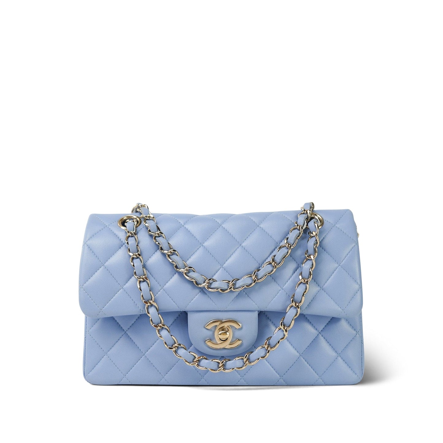 21C Sky Blue Lambskin Quilted Classic Flap Small Light Gold Hardware