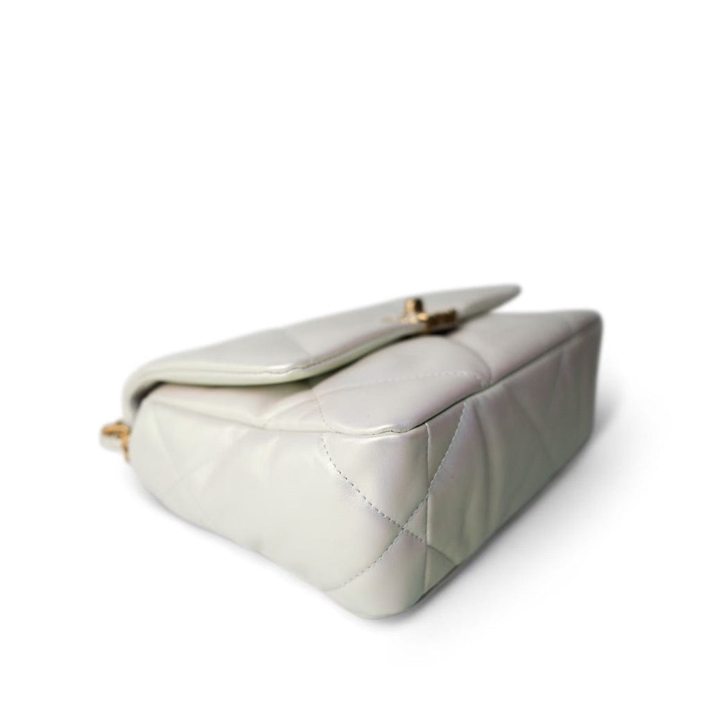 21P Iridescent White Lambskin Quilted 19 Flap Small Mixed Hardware