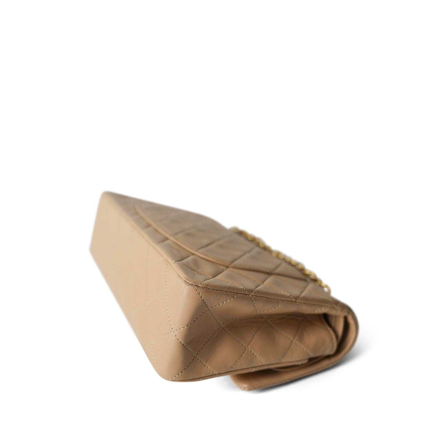 Vintage Light Beige Lambskin Quilted Classic Flap Small GHW