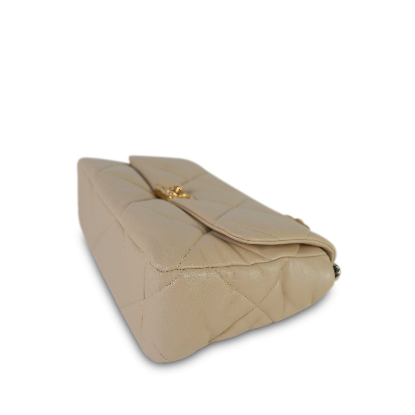 21B Beige Lambskin Quilted 19 Flap Medium/Large MHW