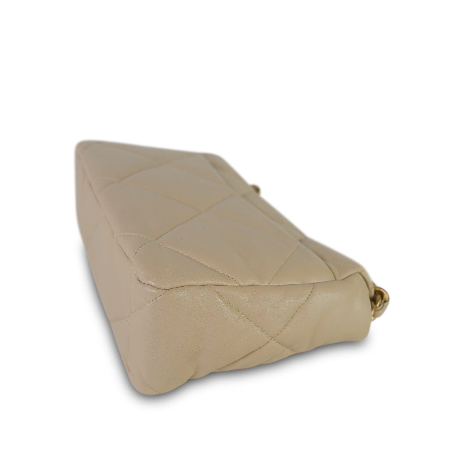21B Beige Lambskin Quilted 19 Flap Medium/Large MHW