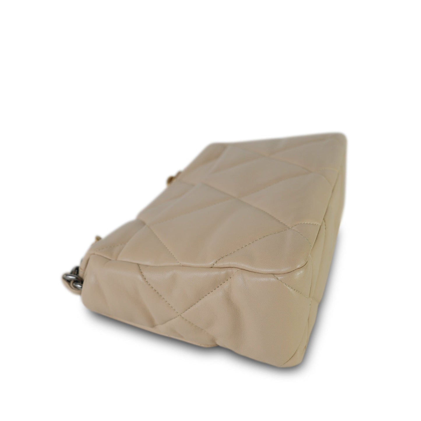 21B Beige Lambskin Quilted 19 Flap Medium/Large MHW