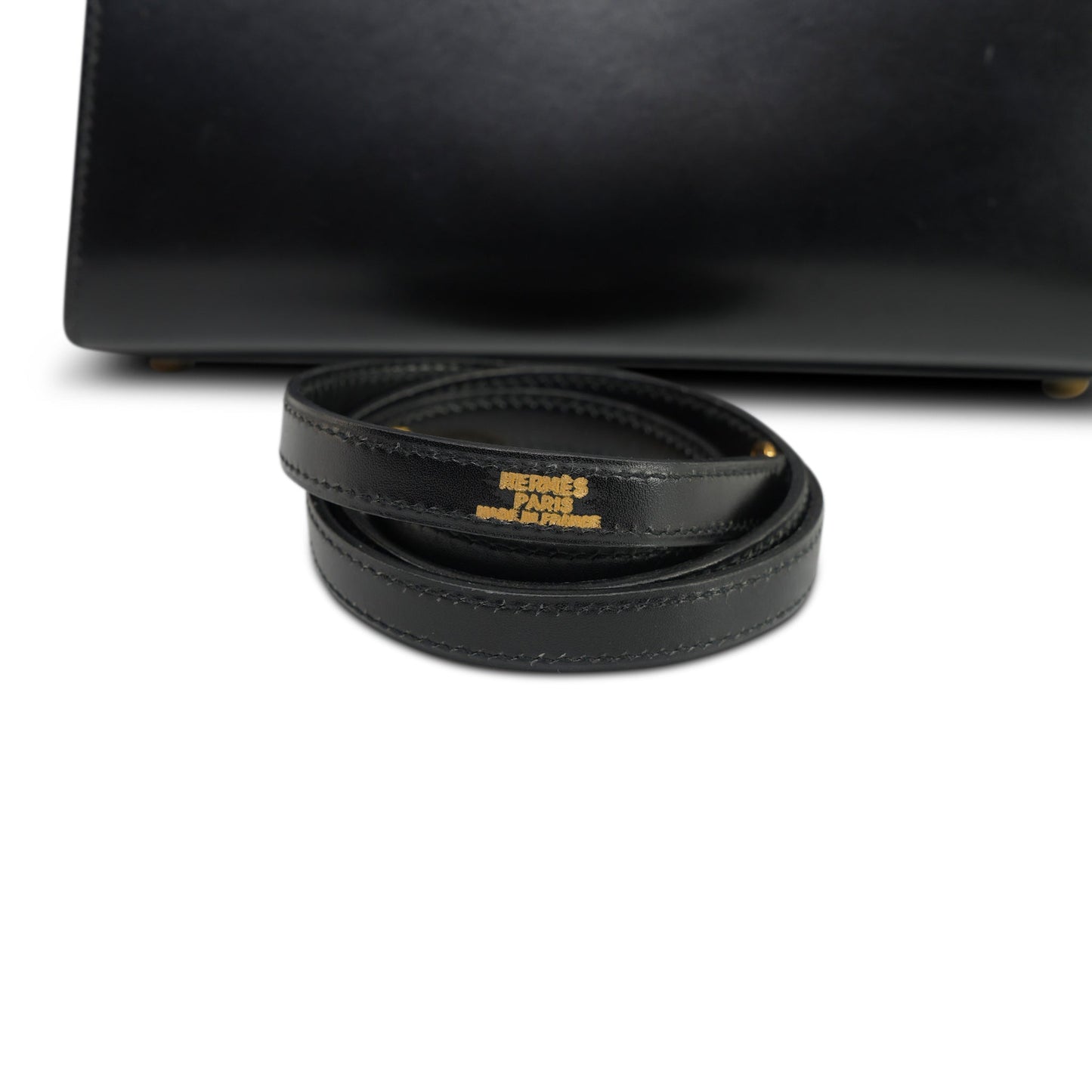 Vintage Mini Kelly Black Box Calfskin Gold Plated (U) Stamp