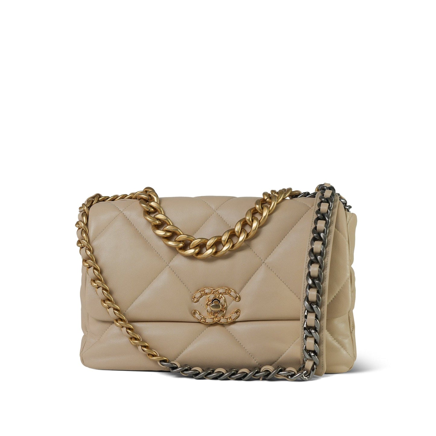 21B Beige Lambskin Quilted 19 Flap Medium/Large MHW