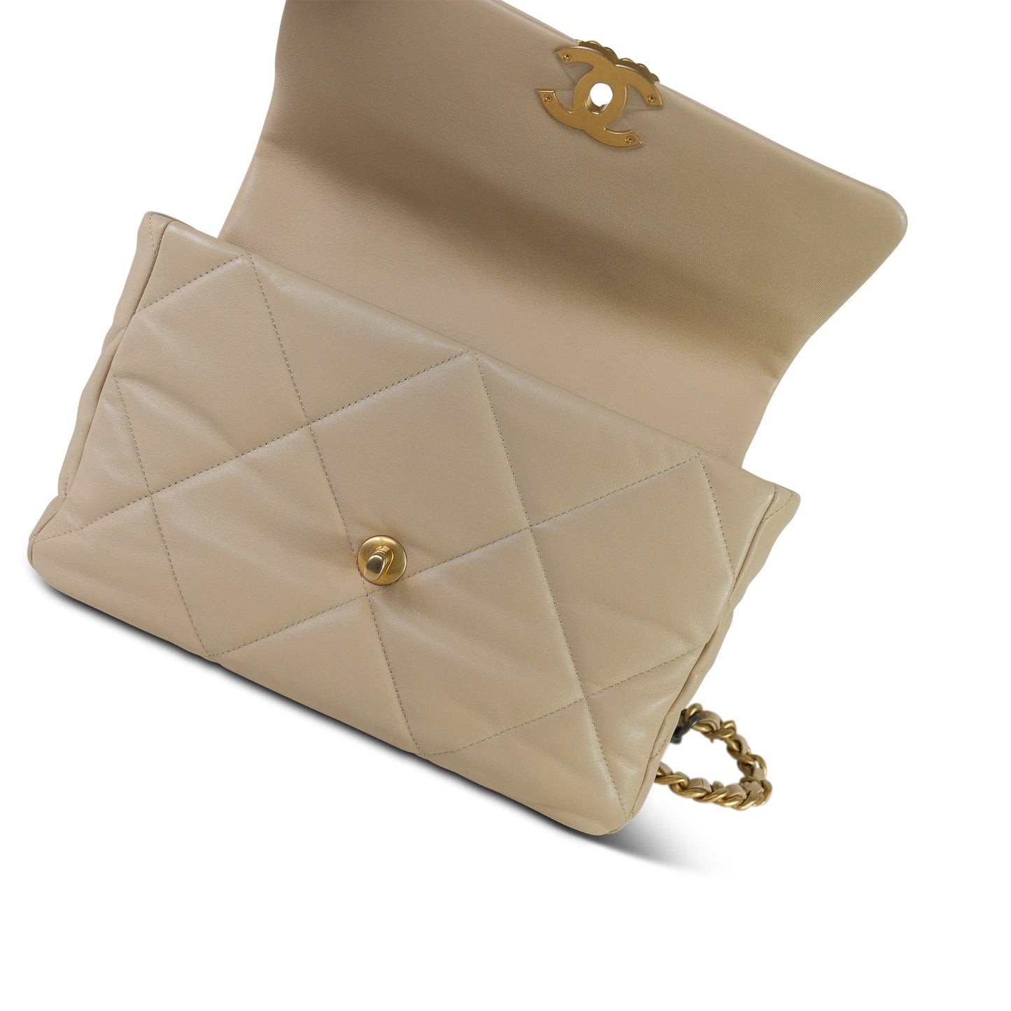 21B Beige Lambskin Quilted 19 Flap Medium/Large MHW