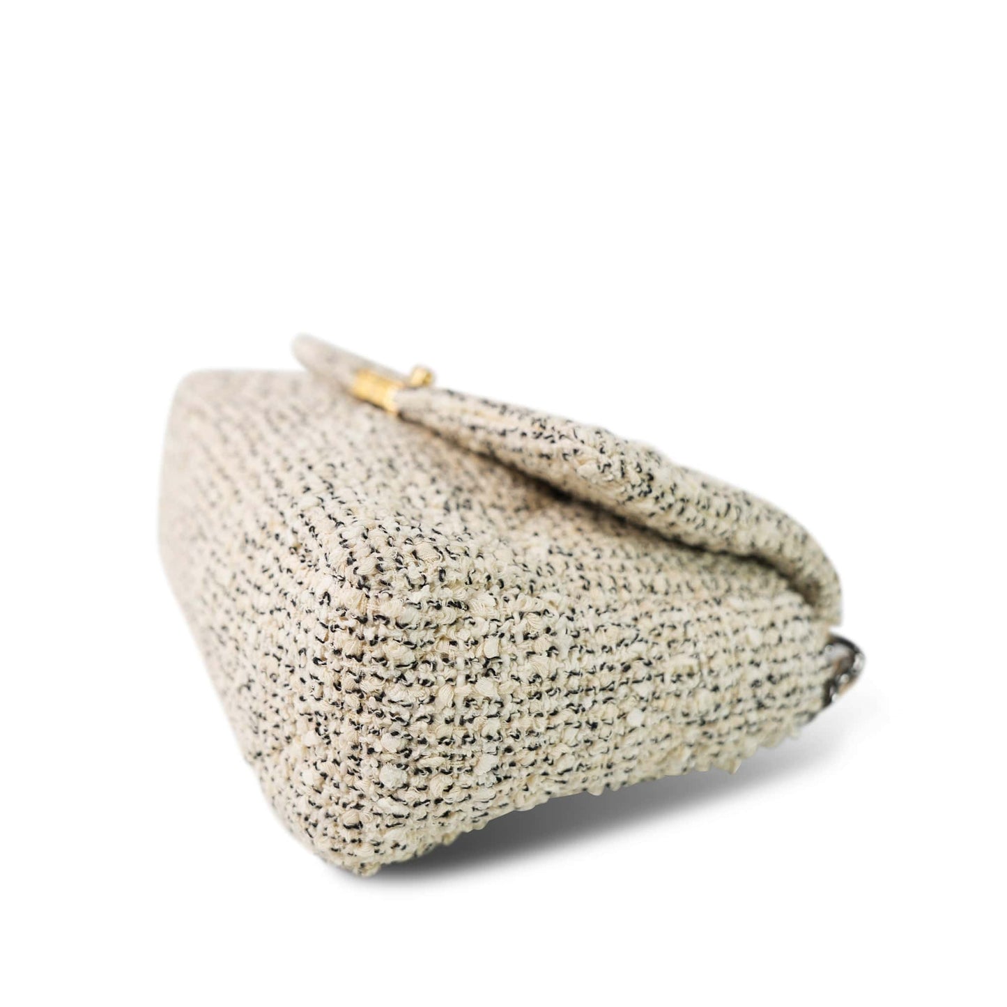 21S Ecru Black & White Tweed Quilted Small 19 Flap Mixed Hardware