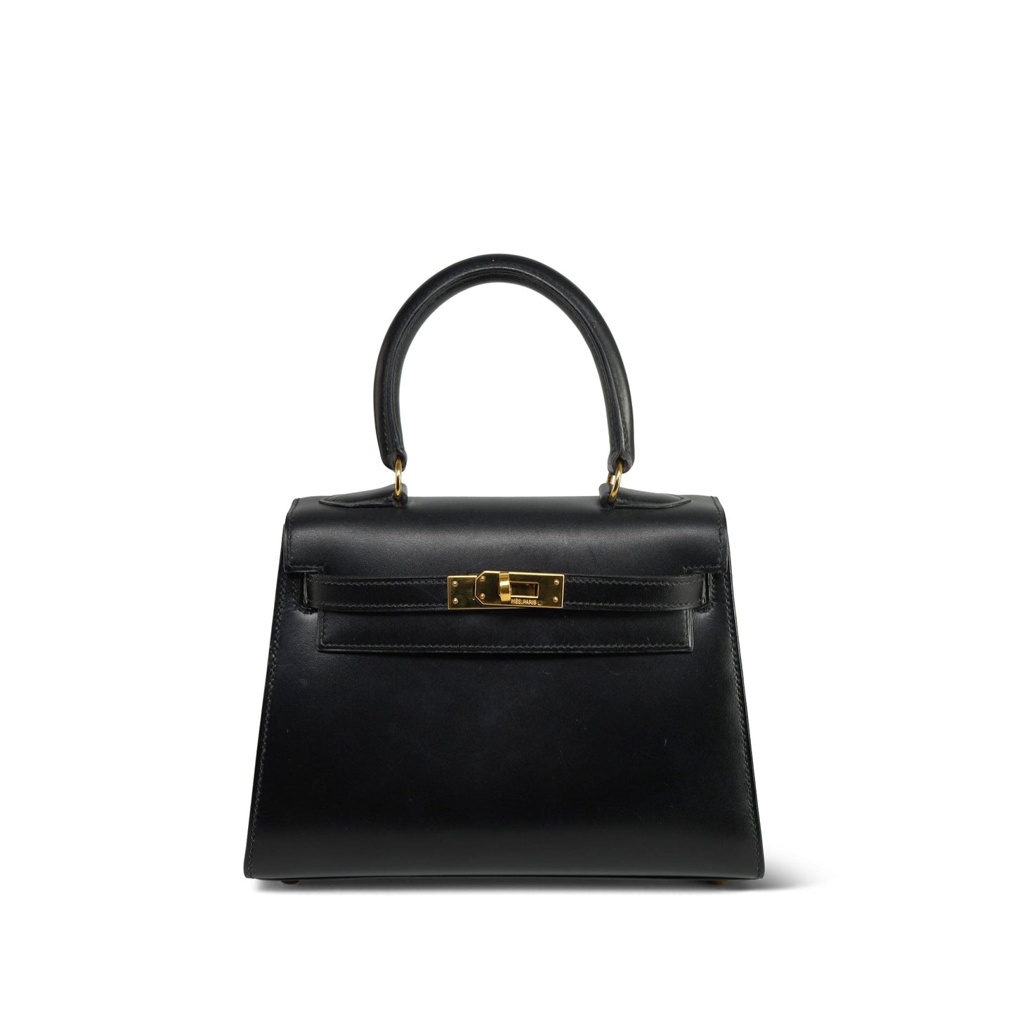 Vintage Mini Kelly Black Box Calfskin Gold Plated (U) Stamp