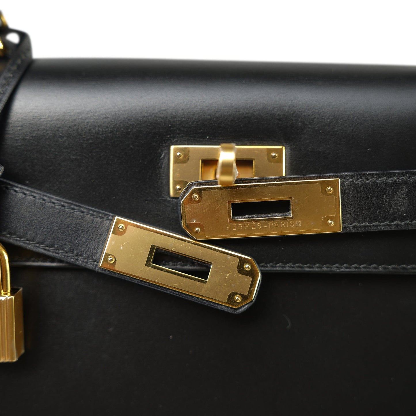 Vintage Kelly Sellier 28 Black Box Calfskin Gold Plated (Y) Stamp