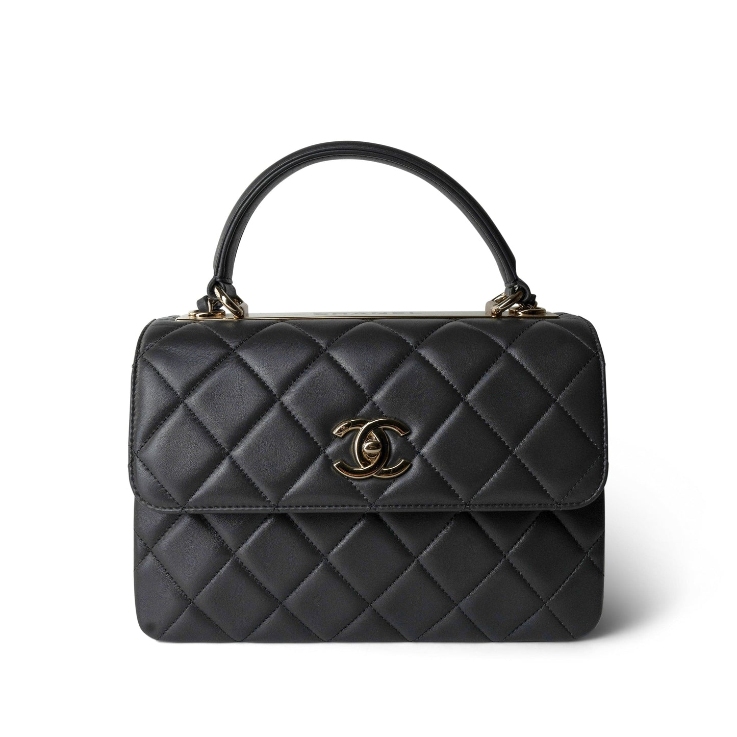 Trendy CC Grey Lambskin Quilted Small Light Gold Hardware