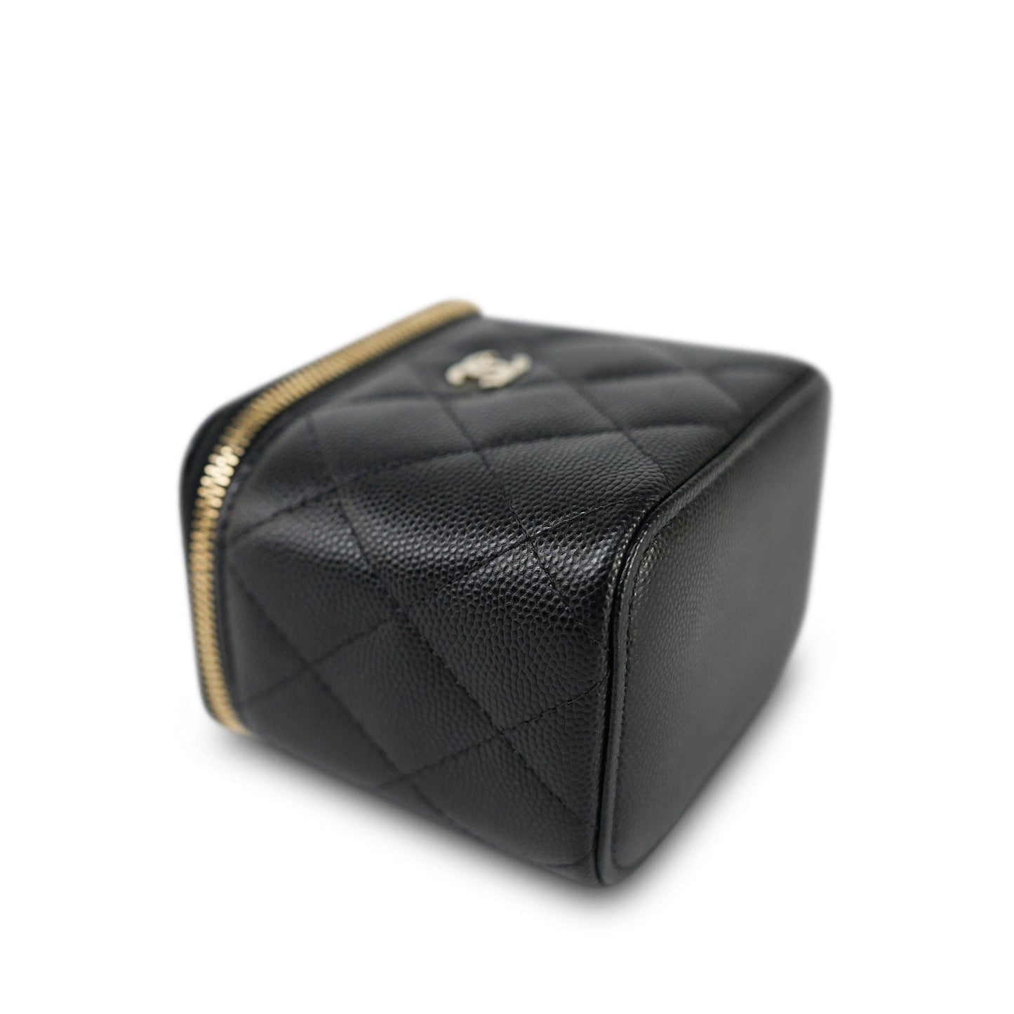 21S Black Caviar Quilted Mini Clutch With Chain Light Gold Hardware