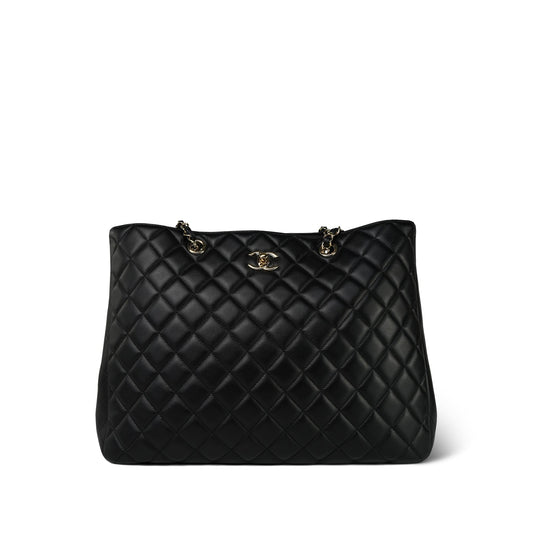 16B Black Lambskin Quilted CC Shopping Tote Large LGHW