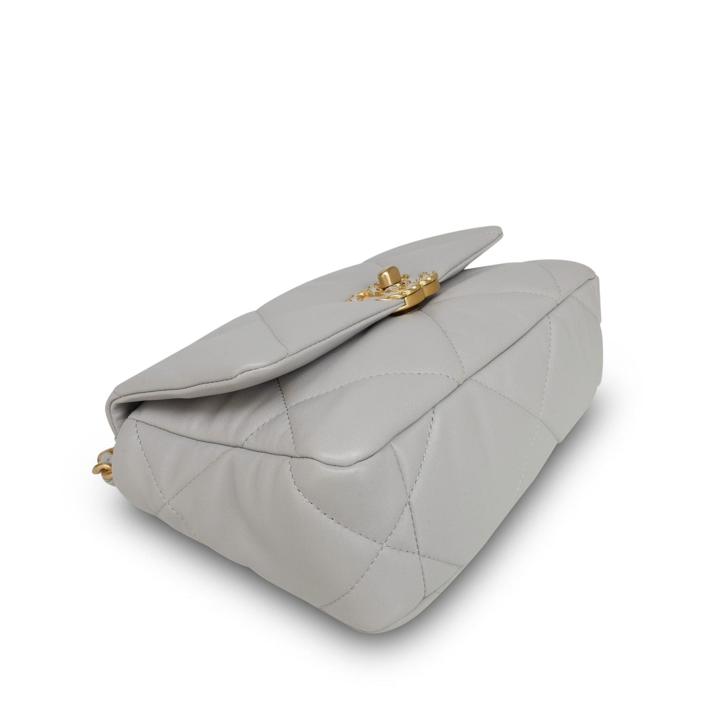 21A Light Grey Lambskin Quilted 19 Flap Small Mixed Hardware