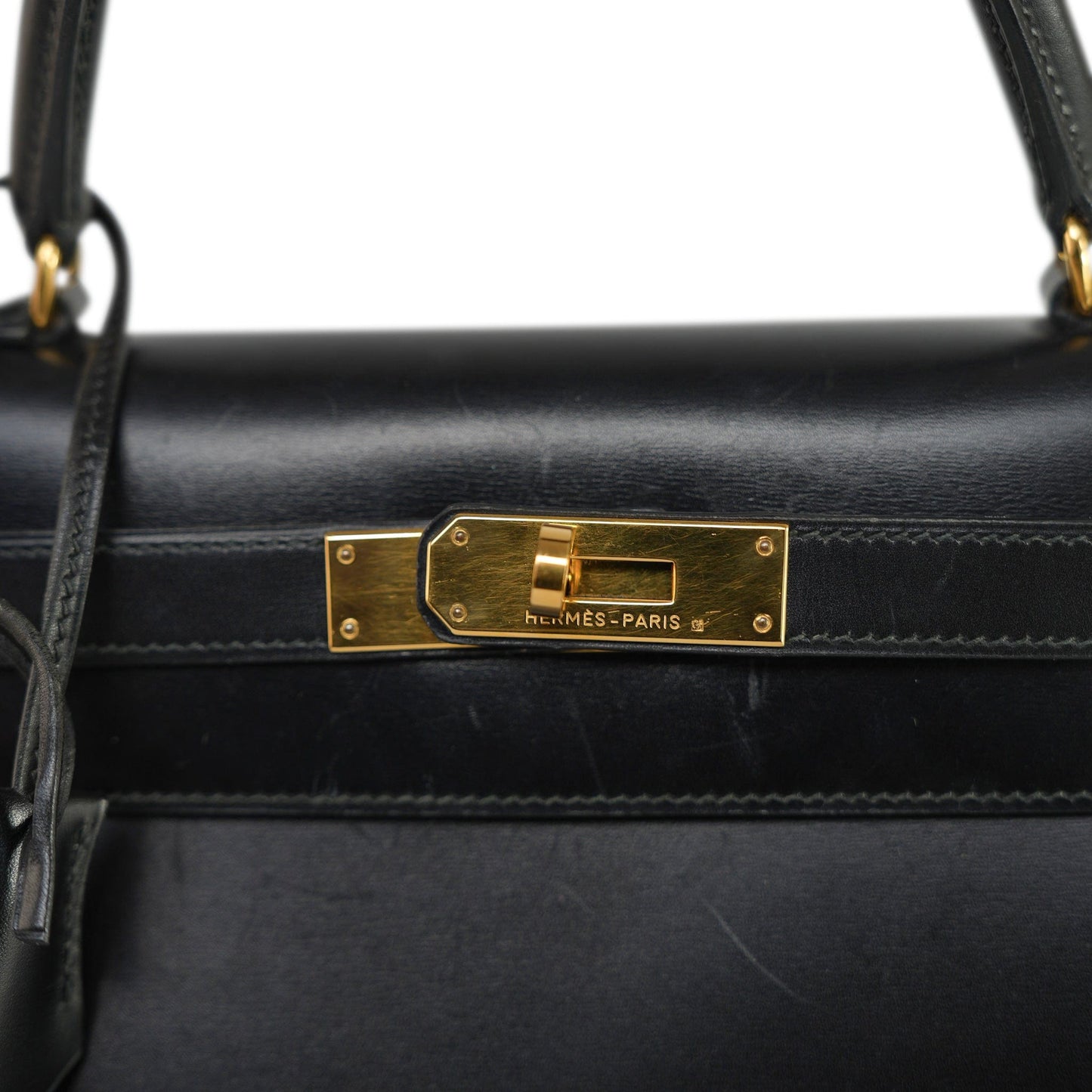 Vintage Kelly 28 Black Box Calfskin Gold Plated
