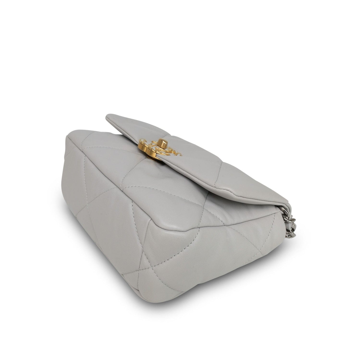 21A Light Grey Lambskin Quilted 19 Flap Small Mixed Hardware