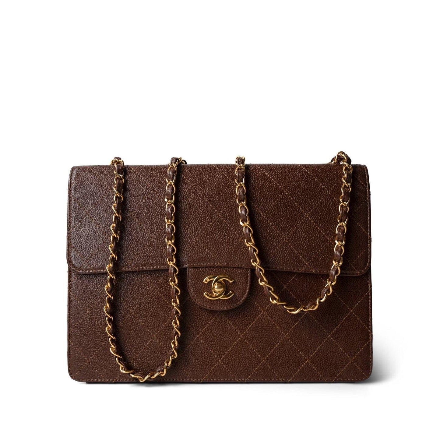 Vintage Brown Caviar Quilted Large Single Flap Bag GHW