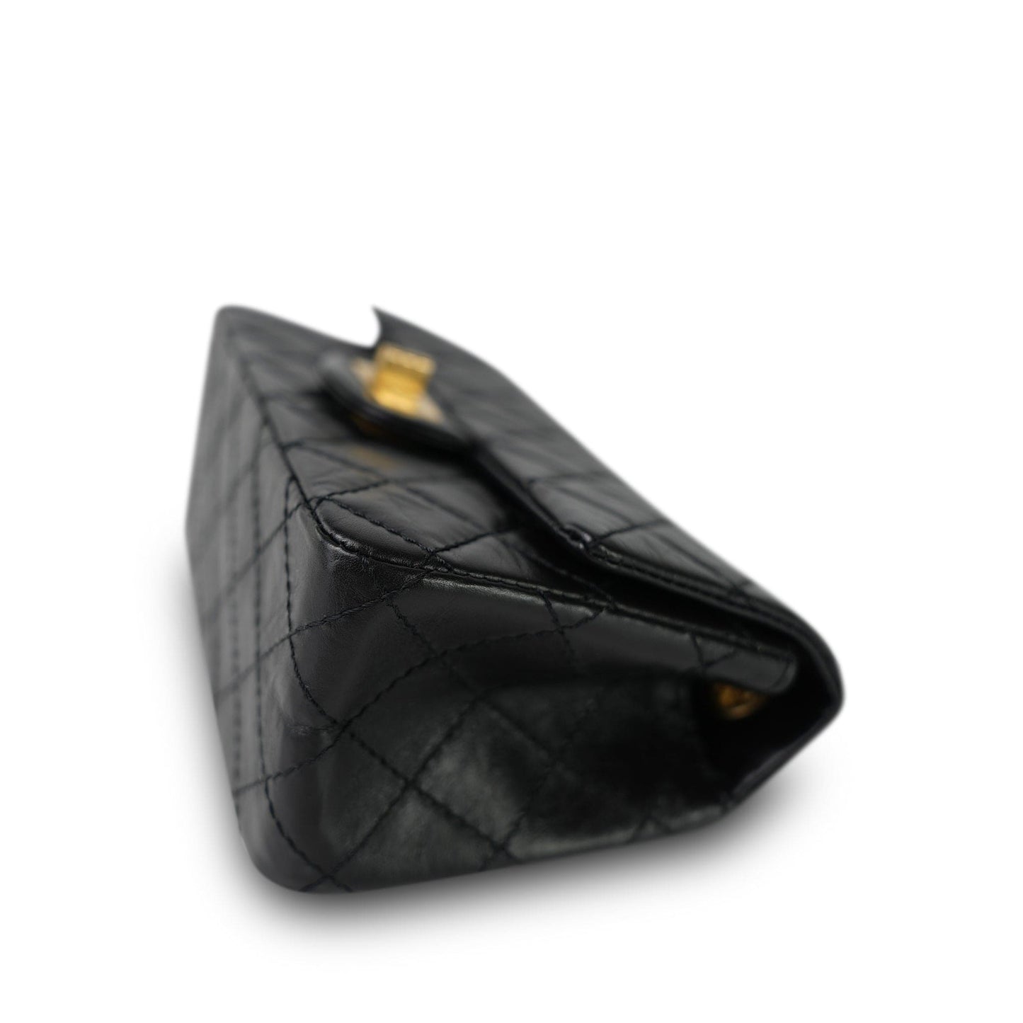 22A Black Crumpled Calfskin Quilted Reissue 2.55 224 Aged Gold Hardware