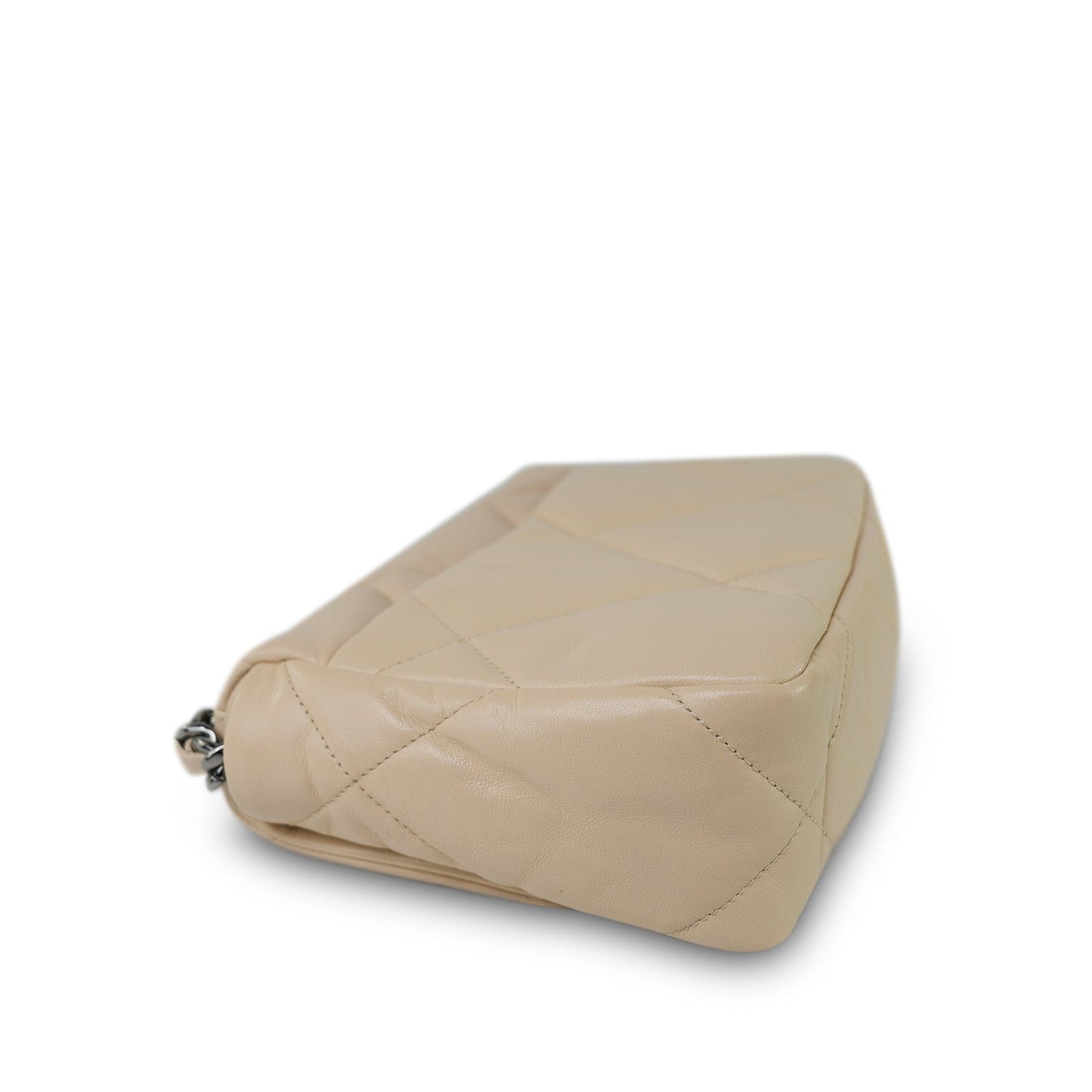 20A Beige Goatskin Quilted 19 Flap Small Mixed Hardware