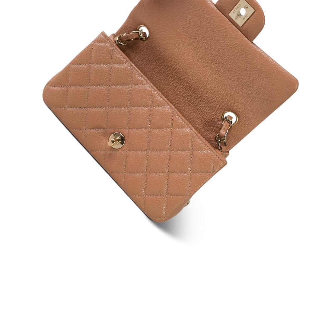 18S Dark Beige Caviar Quilted Mini Rectangular Flap LGHW